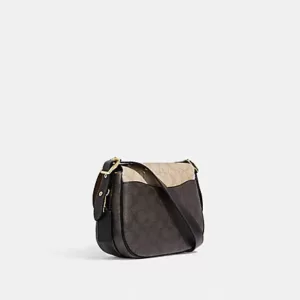 Coach Macie Saddle Bag In Blocked Signature Canvas Brown Multi