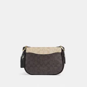 Coach Macie Saddle Bag In Blocked Signature Canvas Brown Multi