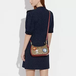 Coach X Peanuts Teri Shoulder Bag In Signature Canvas With Patches Khaki Redwood Multi