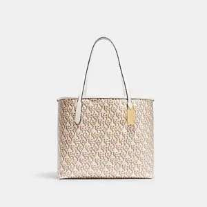 Coach City Tote With Coach Monogram Print Chalk