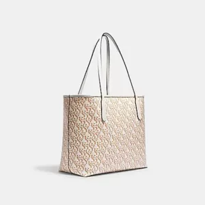 Coach City Tote With Coach Monogram Print Chalk