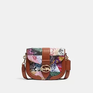 Coach Georgie Saddle Bag With Patchwork Kaffe Fassett Print Khaki Pink Multi
