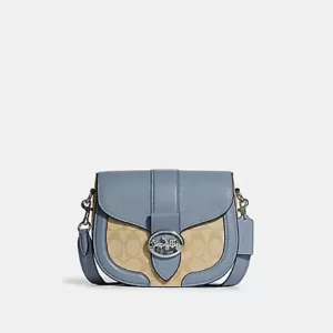 Coach Georgie Saddle Bag In Signature Canvas Marble Blue