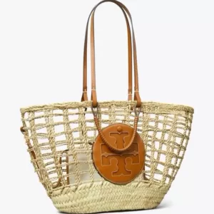 tas tenteng wanita asli Tory Burch Ella Open-Weave Basket Tote Bag
