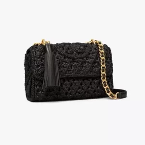 tas bahu wanita asli Tory Burch Fleming Raffia Small Convertible Shoulder Bag