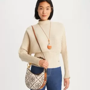 tas bahu wanita Tory Burch T Monogram Grommet Mini Crescent Bag