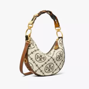 tas bahu wanita Tory Burch T Monogram Grommet Mini Crescent Bag