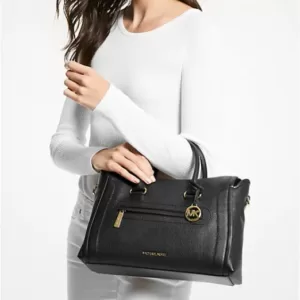 Michael Kors Carine Large Pebbled Leather Satchel Black