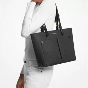 Michael Kors Jet Set Medium Logo Pocket Tote Bag Black