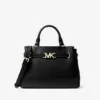 tas wanita Michael Kors Reed Small Two-Tone Pebbled Leather Belted Satchel Black