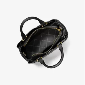 tas wanita Michael Kors Reed Small Two-Tone Pebbled Leather Belted Satchel Black