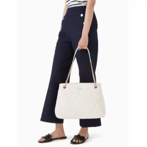 Kate Spade Carey Smooth Quilted Leather Tote Parchment