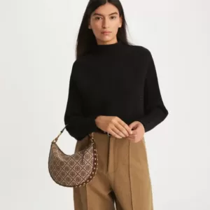 Tory Burch T Monogram Jacquard Studded Mini Crescent Bag Claret