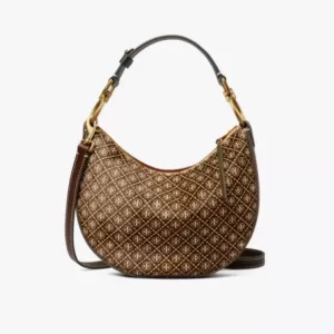 Tory Burch T Monogram Calf Hair Mini Crescent Bag Cold Brew