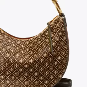 Tory Burch T Monogram Calf Hair Mini Crescent Bag Cold Brew