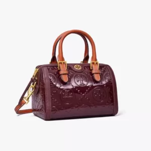 Tory Burch T Monogram Patent Embossed Mini Barrel Bag Albarossa