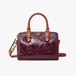 Tory Burch T Monogram Patent Embossed Mini Barrel Bag Albarossa