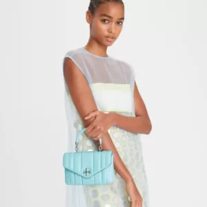 tas bahu wanita Tory Burch Mini Kira Top-Handle Bag Light Celeste