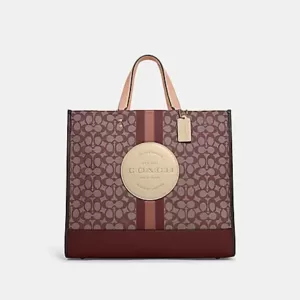 Coach Dempsey Tote 40 In Signature Jacquard With Stripe And Coach Patch Wine Multi