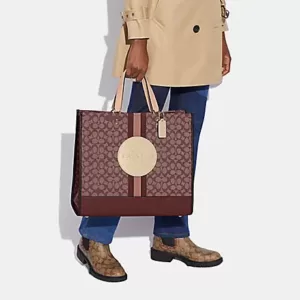 Coach Dempsey Tote 40 In Signature Jacquard With Stripe And Coach Patch Wine Multi