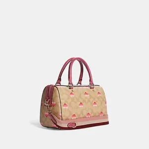 tas jinjing wanita Coach Rowan Satchel In Signature Canvas With Stripe Heart Print Light Khaki Multi