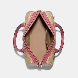 tas jinjing wanita Coach Rowan Satchel In Signature Canvas With Stripe Heart Print Light Khaki Multi