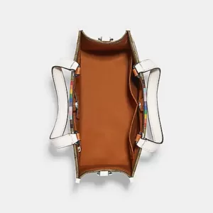 Coach Dempsey Carryall In Signature Jacquard With Rainbow Stripe And Coach Patch Chalk Multi