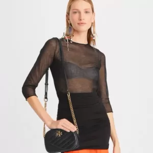 tas bahu wanita Tory Burch Small Kira Chevron Camera Bag Black