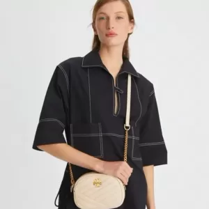 tas bahu wanita Tory Burch Small Kira Chevron Camera Bag New Cream